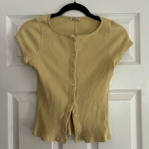 Free People Beige Ribbed Knit Top